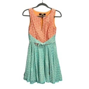 Eva Franco Anthropologie Size 2 Orange Mint Lace Retro Fit Flare Dress